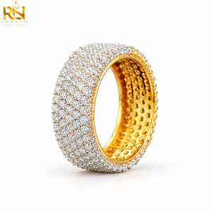 Bague de déclaration de luxe unisexe en or massif, sertie de 3/4 de diamants de laboratoire taille brillant, motif nid d'abeille, bijoux de mariage |   Excellente qualité - Product Image 1