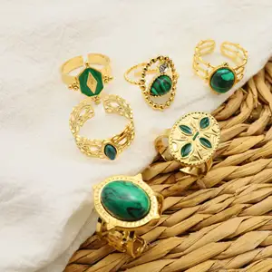 Cincin hijau merak wanita tidak berwarna mode Eropa dan Amerika pembuka dapat disesuaikan batu alami minyak zamrud DroppingHand cincin