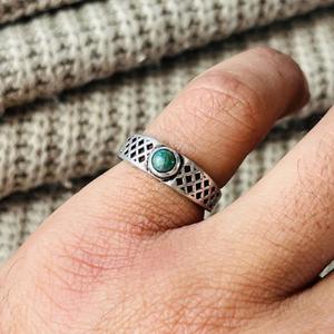 Men's <b>Turquoise</b> Brass Geometric <b>Ring</b> Oxidized Silver Plated Lattice Tribal Wholesale <b>Ring</b> - Product Image 3