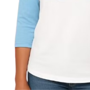 Camiseta de Béisbol para Mujer, Blanca y Azul, con Letras Entrelazadas Brillantes, Manga Raglán Tres Cuartos, Estilo Casual - Product Image 5