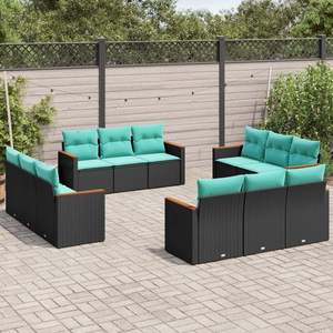 Ensemble de canapés de patio en rotin PE noir avec structure en acier thermolaqué et tissu en polyester pour la décoration de jardin - Product Image 1