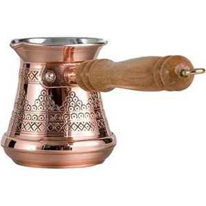 Chauffe-café et cafetière traditionnels en cuivre pour restaurant, pot en cuivre martelé de style turc authentique avec poignée ergonomique en bois - Product Image 6