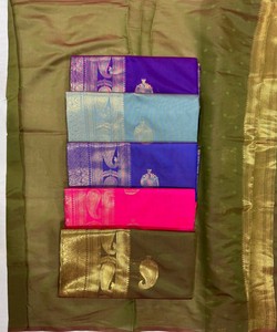 Sari de Seda Verde Claro con Borde Rosa, Estilo Banarasi, para Bodas Indias Tradicionales, Sari Drapeado para Mujer, Largo hasta el Suelo - Product Image 6
