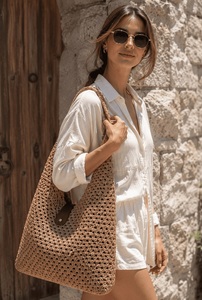 Sac fourre-tout en crochet écologique, style bohème uni, ouverture supérieure, doublure en coton, toutes saisons, sac à main de plage pour femme, taille personnalisée - Product Image 3