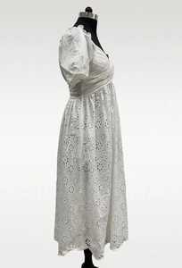 Vestido Midi Boho Blanco con Bordado Floral Calado, Manga Abullonada, Escote Corazón, Corte A y Ajuste Holgado, Vestido Casual de Verano - Product Image 3