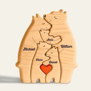 Puzzle en bois en forme de famille d'ours pour la décoration de la maison, vente en gros |   Sculpture en bois personnalisée |   Travail artisanal de qualité |   Prix d'usine - Product Image 1