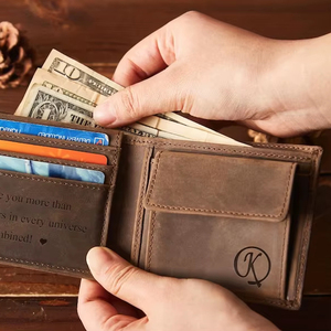 Portefeuille vintage en cuir véritable RFID unisexe, imitation antique, écologique, grande capacité, broderie décontractée, décoration quotidienne - Product Image 1