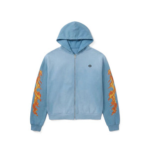 เสื้อฮู้ดซิปเต็มตัวผู้ชาย ลายกราฟิกเปลวไฟแบบกำหนดเอง ประดับเพชรเม็ดเล็ก ผ้าฝ้ายฟลีซพรีเมียม เสื้อฮู้ดสตรีทแวร์คุณภาพสูง สินค้าขายส่ง - Product Image 4