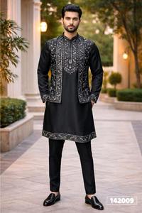 Conjunto de Kurta y Pijama de Tela Donair para Hombre, Diseño de Diseñador, con Bordado - Product Image 5