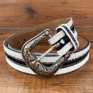 Cinturón occidental de piel de vaca a la moda para hombre de diseñador Xusom hecho a mano con hebilla adornada de pelo natural en cinturón de vaquero de cuero genuino - Product Image 2