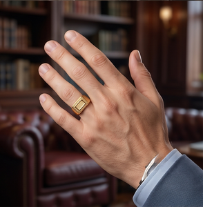 DIVYORO Anillo de Sello Clásico Rectangular para Hombre, Chapado en Oro, de Cobre y Latón, Ligero, para Uso Diario - Product Image 3
