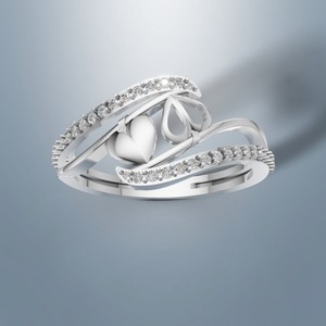 Bague de promesse en diamant cultivé en laboratoire en forme de cœur |   Or rose 14 carats |   Bande de déviation des ondes |   Bijoux minimalistes durables et délicats |   Engagement - Product Image 1
