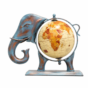 Art Deco Metal Blue Antique Finish <b>Elephant</b> Globe | Vintage World Globe <b>Decorative</b> Statue | Handmade Metal Tabletop Home Office - Product Image 2