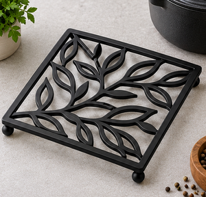 Socle carré en fonte résistant à la chaleur, motif feuille, pour plats chauds et casseroles - Product Image 5
