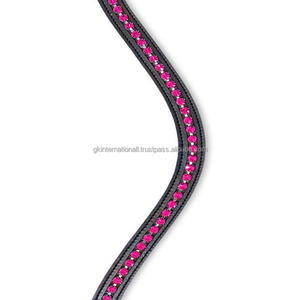 Banda de cejas de caballo de cuero acolchado suave de vaca de canal vacío con forma de onda con cristales decorativos de 1 Fila de diamantes de imitación Rosa neón ostentosos - Product Image 3