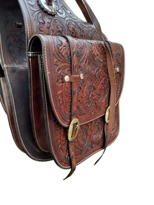 Premium Quality <b>Leather</b> Western <b>Tooled</b> Hand Saddle Bag for Horse Handmade Genuine <b>Leather</b> Equestrian Trail Riding Storage Bag - Product Image 2