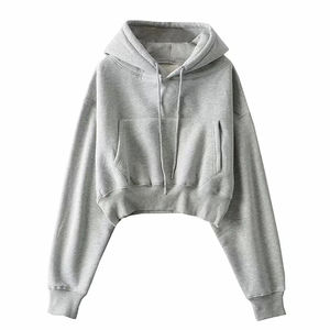 Nueva Sudadera Corta de Algodón con Pedrería para Mujer, de Manga Larga, Holgada, Transpirable, Ecológica, de Forro Polar Sólido, Ideal para Fitness y Gimnasio, Colección Invierno High Street - Product Image 1