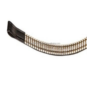 Top qualité prix de gros bandeau de sourcil de cheval en cuir de forme droite noir ou marron avec pneu doré et chaîne combinée transparente - Product Image 3