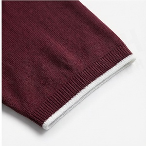Chemise pour homme en tricot respirant à manches courtes, couleur unie, fermeture éclair, style décontracté, bordeaux, ODM - Product Image 6
