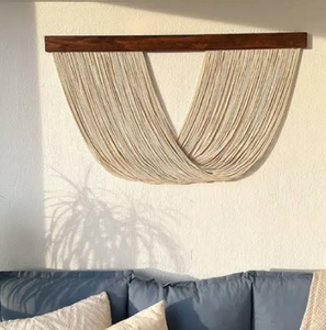 Superbe Décoration Murale Circulaire Verticale en Macramé Bleu Turquoise Profond avec Perles en Bois Délicates, Design Contemporain Lavable pour la Maison - Product Image 2