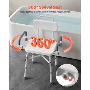 500 Lbs Heavy Duty Swivel <b>Shower</b> <b>Chair</b> with Arms Back Lightweight Height Adjustable Bench Seat for <b>Shower</b> Stall Bathtub - Product Image 2