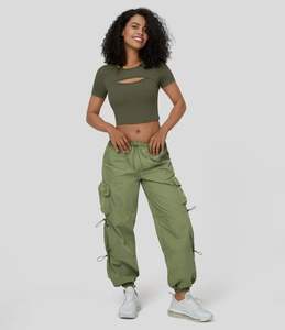 Pantalon cargo léger brodé pour homme, taille haute, poches utilitaires, en velours côtelé, décontracté, streetwear, coupe ample - Product Image 2