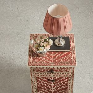 <b>Pink</b> Bone Inlay Nightstand One Drawer Two Door <b>Bedside</b> <b>Table</b> Modern Bedroom Furniture - Product Image 3