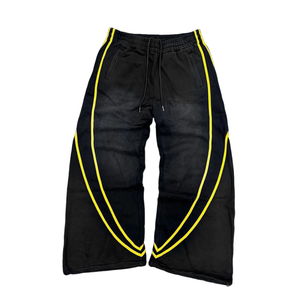Pantalones Deportivos de Nylon Ligeros para Hombre, Negros, de Pierna Ancha, con Rayas Laterales Verde Neón, Cintura Elástica con Cordón Ajustable - Product Image 3