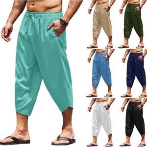 Nouveau pantalon capri décontracté pour homme en coton et lin, couleur unie, coupe ample avec cordon de serrage – Collection Mode 2026 - Product Image 5