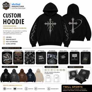 Sweat à capuche unisexe vintage gothique noir surdimensionné avec imprimé croix en coton French Terry 400g, manches classiques, poche avant, style hiver - Product Image 6