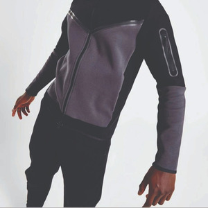 High Quality Custom Men's Black Grey Full <b>Zip</b> <b>Hooded</b> Tracksuit Premium Sportswear Activewear OEM ODM Manufacturer In Pakistan - Product Image 4