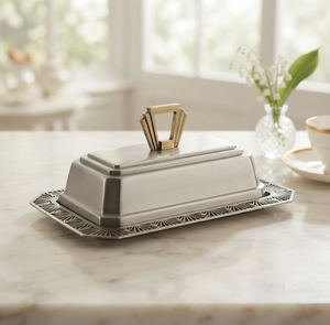 Plato para Mantequilla de Acero Inoxidable, Rectangular, con Tapa, Acabado Brillante, Diseño Moderno, Apto para Lavavajillas - Product Image 1