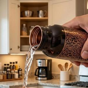 Botella de Agua de Cobre Grabado en Oro, Elegante y Premium, 950 ml, a Prueba de Fugas, Apta para Alimentos, Apta para Lavavajillas y Microondas, Resistente para Viajes - Product Image 6