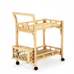 Mobile tea coffee serving carts natural cane drink trolley bohemian style rattan drinks cart - Product Image 4