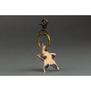 High Quality Trending Product 2024 Hot Selling Hair On <b>Leather</b> Hand Made Star Shape <b>Leather</b> <b>Key</b> <b>Chain</b> - Product Image 4