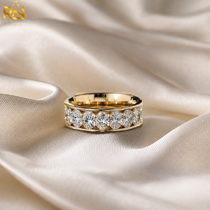 Bague de mariage large et ronde en diamant de laboratoire, en or massif, bande épaisse, pour homme et femme |   Bague de mariage de luxe en bijoux fins - Product Image 4