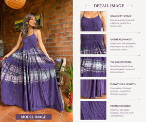 Robe longue en coton tie-dye violet personnalisée pour femme, style bohème, dos smocké, à volants, robe de plage, fabricant de vêtements en gros - Product Image 4