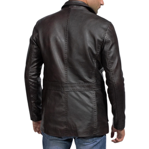 Men’s Dark Brown Genuine <b>Leather</b> <b>Blazer</b> Vintage Notch Lapel Two Button Three Pocket Premium Casual Formal <b>Jacket</b> - Product Image 3