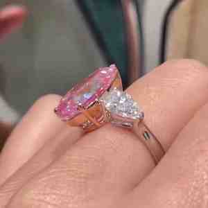 Bague de fiançailles vintage pour femme en or massif 14 carats certifié IGI, diamant rose vif taille poire de 7 carats cultivé en laboratoire, clarté VVS2 - Product Image 2