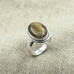 Pure 925 Sterling Silver Tiger Eye Oval <b>Ring</b> Rose Gold and Yellow Gold Plated Handmade Gemstone <b>Statement</b> Jewelry Gift for Her - Product Image 1