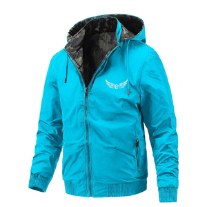 Men's <b>Black</b> Hooded Jacket With <b>Wing</b> Logo Zipper Casual Windproof Autumn Wear - Product Image 4