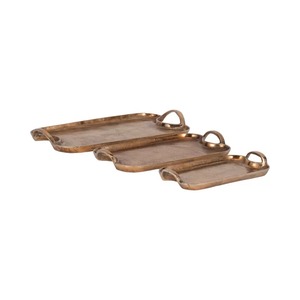 Plateau décoratif en laiton antique, rectangulaire, en métal doré, avec poignée, finition traditionnelle patinée - Product Image 2