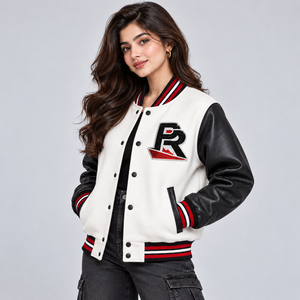 Chaquetas Varsity de Moda para Mujer en Azul y Blanco, Tallas Grandes, Chaquetas de Lana Elegantes para Damas, Servicio OEM - Product Image 2