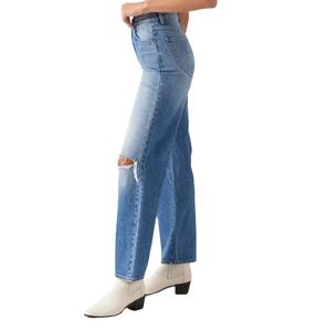 กางเกงยีนส์ทรงบานเอวกลางแบบขาดๆ สไตล์วินเทจ สีน้ำเงิน สำหรับผู้หญิง - Product Image 4