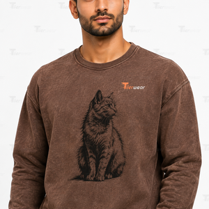 Sweat-shirt à col rond à manches longues pour homme, en coton 100% respirant, à séchage rapide, écologique, doublé en polaire, effet délavé minéral et délavé à l'acide - Product Image 5