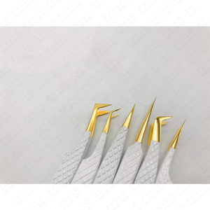 Juego de 6 Pinzas para Pestañas de Acero Inoxidable Blanco de Zullo Industries, Puntas Curvas y Rectas para Extensiones de Pestañas Precisas - Product Image 3