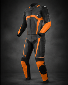 Blouson de moto homme en cuir PU noir et orange, coupe ajustée, imperméable, à capuche, fermeture éclair, blocs de couleur, devant fin - Product Image 6