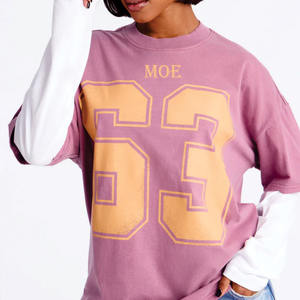 Camiseta de fútbol americano de manga larga con doble capa de algodón estilo streetwear oversize para mujer, personalizada al por mayor - Product Image 1