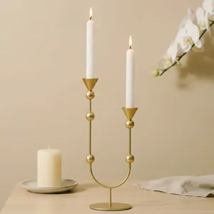 Gold Metal Candlestick Holder for Living Room Church Dining Table Restaurant-Modern Luxury Christmas <b>Dinner</b> <b>Candle</b> Light - Product Image 3
