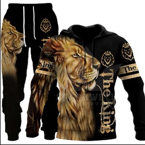 Sudadera con Capucha y Cremallera para Hombre con Estampado de León, Negra, Corte Regular, Sublimación, Poliéster/Algodón, Lavable a Máquina - Product Image 3